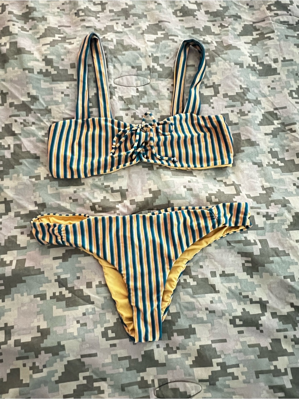 O’Neil reversible Striped Blue and Yellow Bikini Set